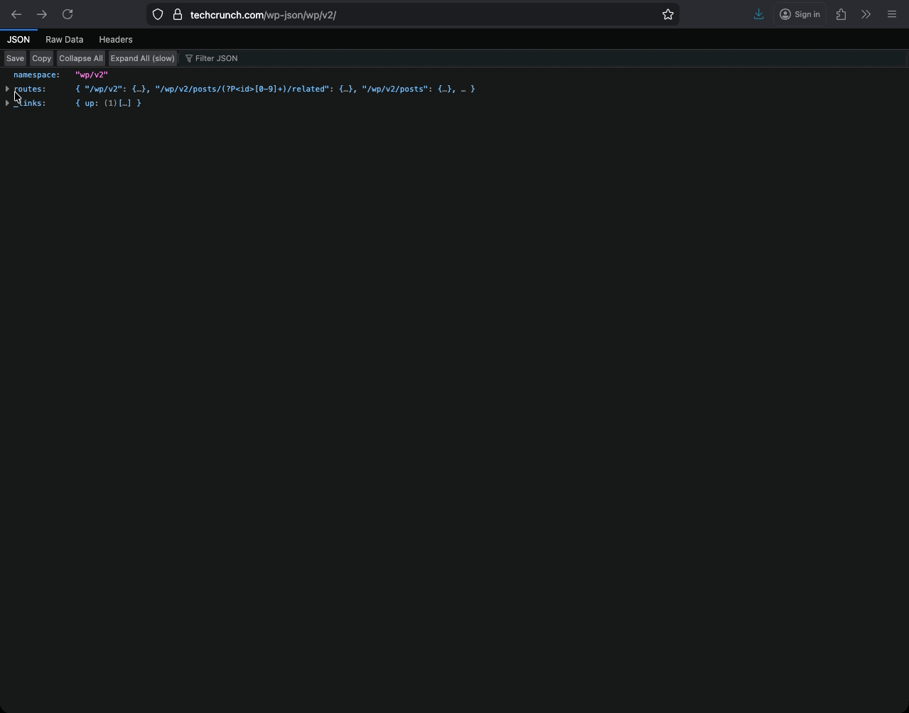 Accessing WordPress raw JSON via a URL